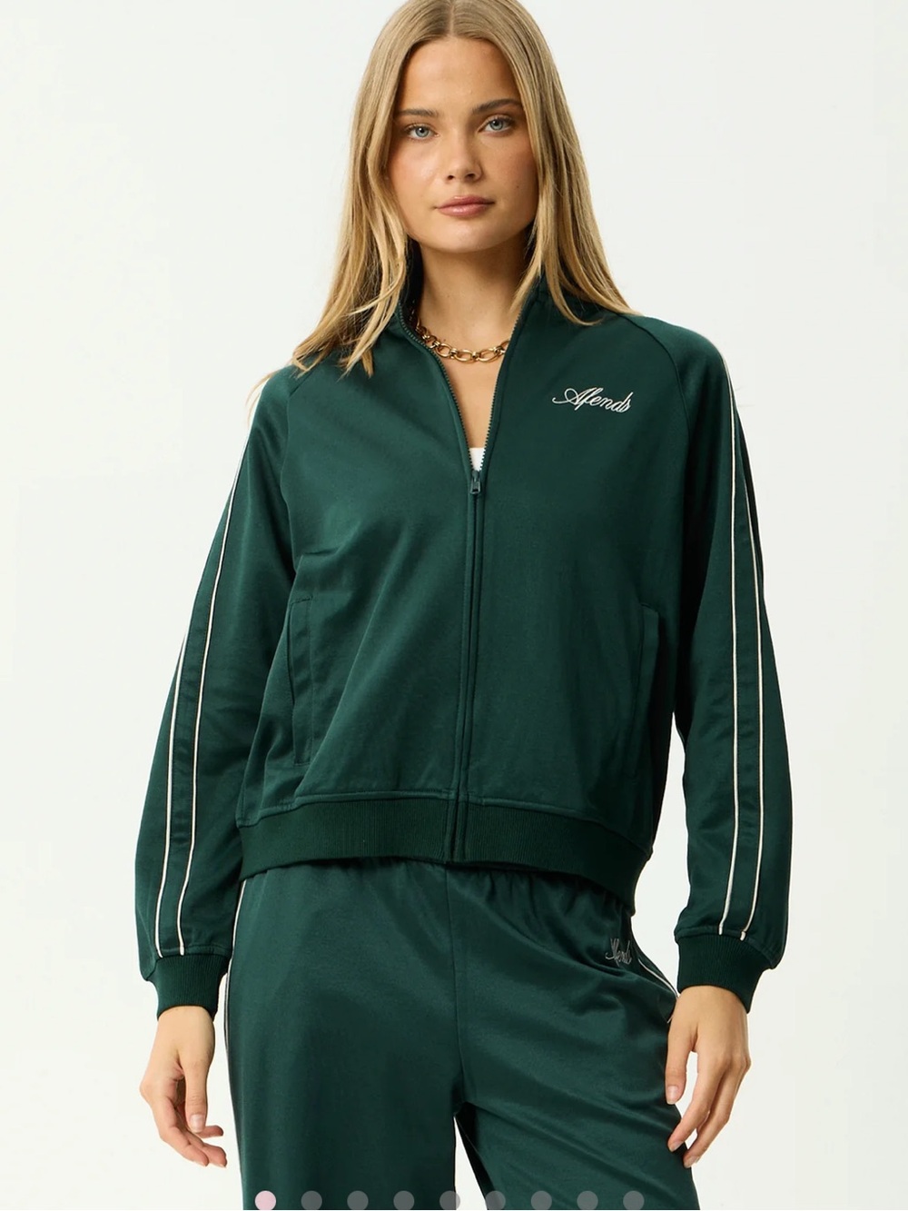 AFENDS AVENUE TRACK JACKET (M) AND PANTS (L) Pine